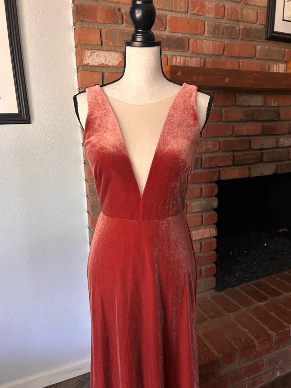 Jenny Yoo Collection Logan Deep-V Velvet Column Gown in English Rose Sz 4 - Picture 4 of 10